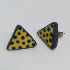 Stud, Earrings, Yellow, black, polka dots, ceramic
